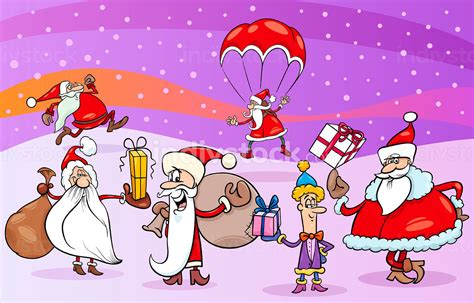 Cartoon Illustration Of Santa Claus Characters Group On Christmas Eve Indivstock