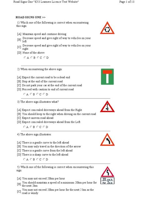 Road Signs One K53 Learners Licence Test Website Pdf Traffic