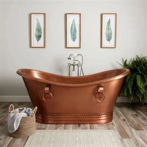 Glossy Hammered Antique Double Slipper Pedestal Copper Tub At Rs 76000