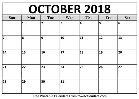 Printable October 2018 Calendar
