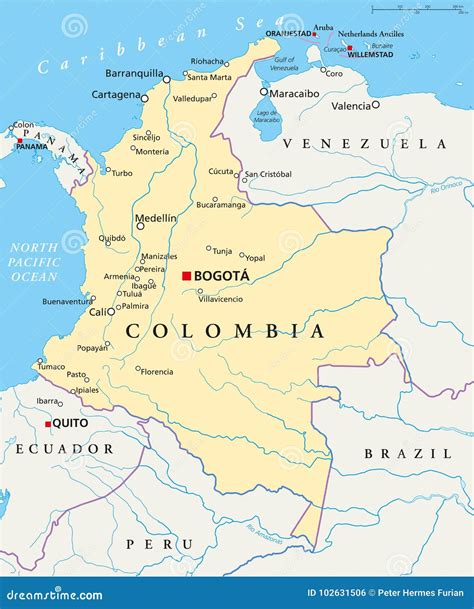 De Politieke Kaart Van Colombia Vector Illustratie Illustration Of