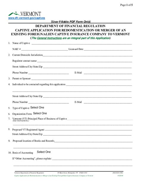 Fillable Online Dfr Vermont Applications Forms And Lists Department