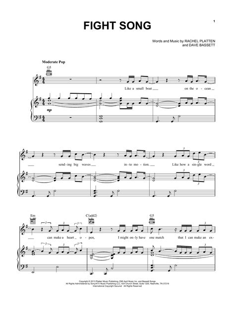 Fight Song Sheet Music Rachel Platten Piano Vocal And Guitar Chords Right Hand Melody