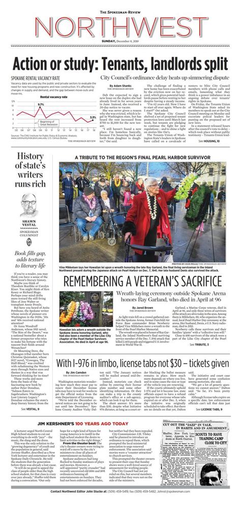Northwest Front Page For Dec 8 2019 The Spokesman Review