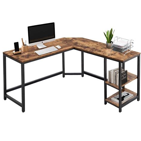Teraves Modern L Shaped Desk With Shelves Computer Desk With Large
