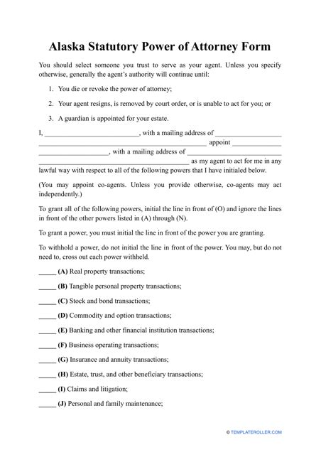 Alaska Statutory Power Of Attorney Form Fill Out Sign Online And