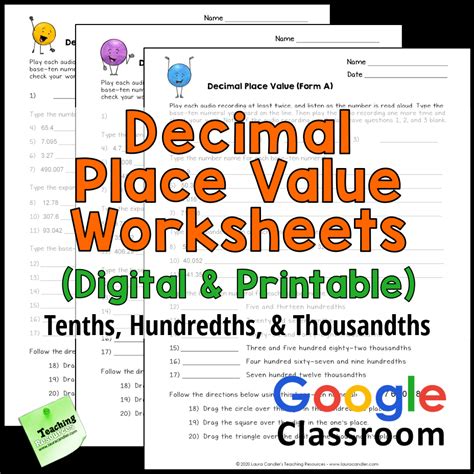 Decimal Place Value Worksheets Tenths Hundredths And Thousandths