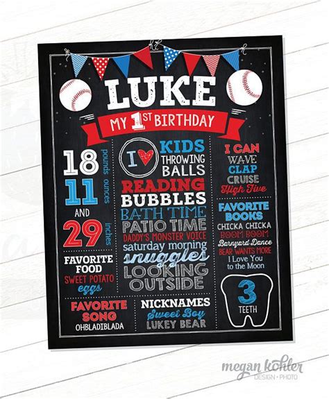 Baseball Chalkboard Poster One Year Milestone Birthday Etsy