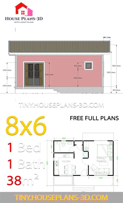 Small House Plans 8x6 With One Bedrooms Shed Roof Tiny House Plans