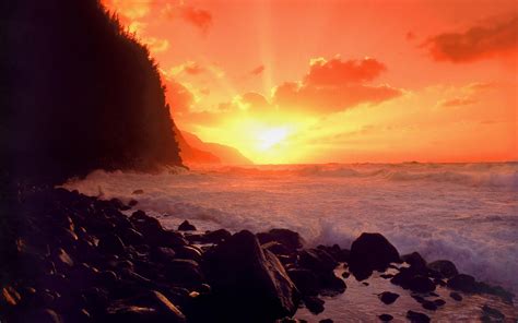 Superb Sunset On A Beach In Kauai Hawaii Hd Wallpaper 334974 ...
