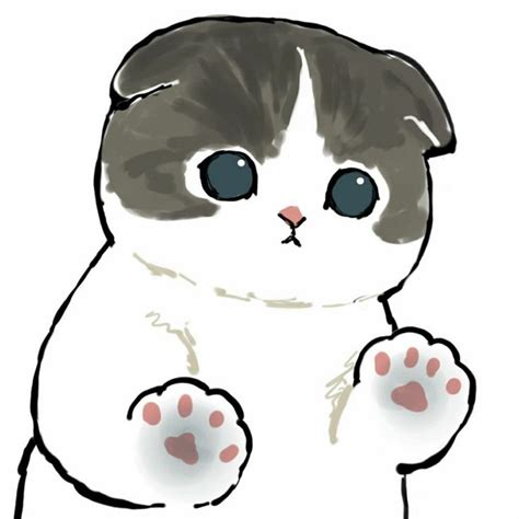 a drawing of a cat with blue eyes and paw prints on it s chest