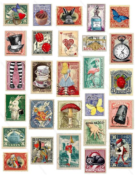 Printable Stamps Alice In Wonderland Ephemera Junk Journal Supplies