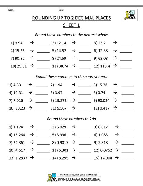 Rounding Whole Numbers Worksheets 5th Grade