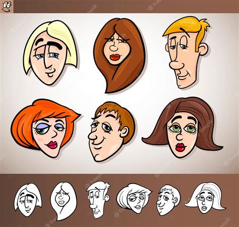 Cartoon Illustration Of Funny People Set With Men And Women Heads