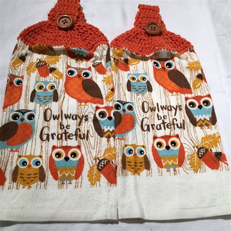 Owl Hand Or Kitchen Towels Set Of 2 Etsy