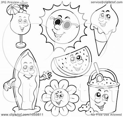 Coloring Summer Collage Outlines Clip Royalty Characters