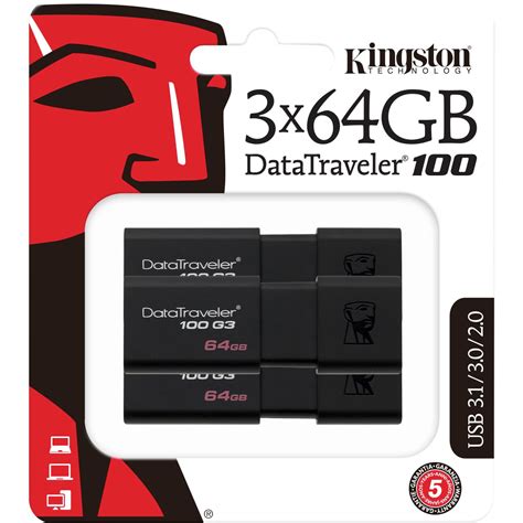 Kingston 64gb Usb 30 Black Datatraveler 100 G3 3 Pack Dt100g364gb 3p