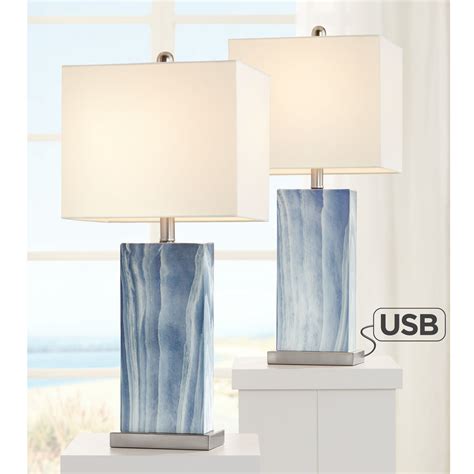 Castine Modern Accent Table Lamps Set Of 2 With Usb Charging Port And