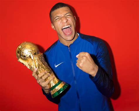 moscow russia july 15 kylian mbappe of france poses with the champions world cup trophy