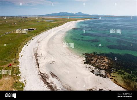 Aerial View From Drone Of White Sands On Beach On West Coast Of Island