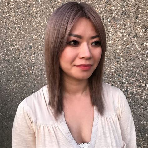 Modern lob haircuts by hair type. Straight Smoky Rose Gold Colored Lob with Blunt Lines and ...