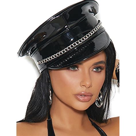 Vinyl Dominatrix Hat No Chain Cap Police Officer Military Style Costume