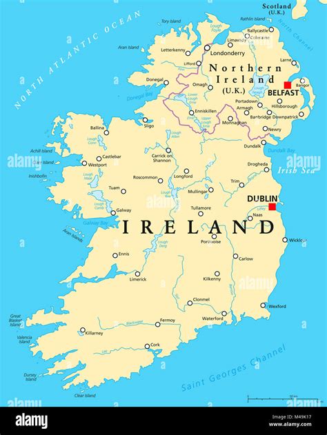 Ireland And Northern Ireland Political Map With Capitals Dublin And