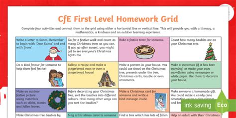 First Level Homework Cfe Homework Grid