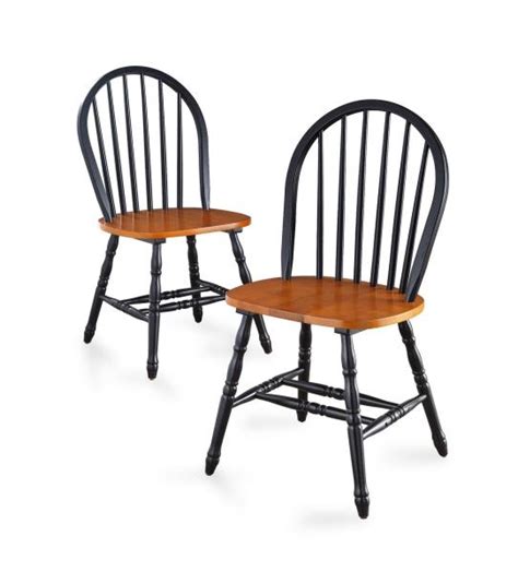 Set 2 Windsor Dining Chairs Oak Black Finish Wood High Back Kitchen