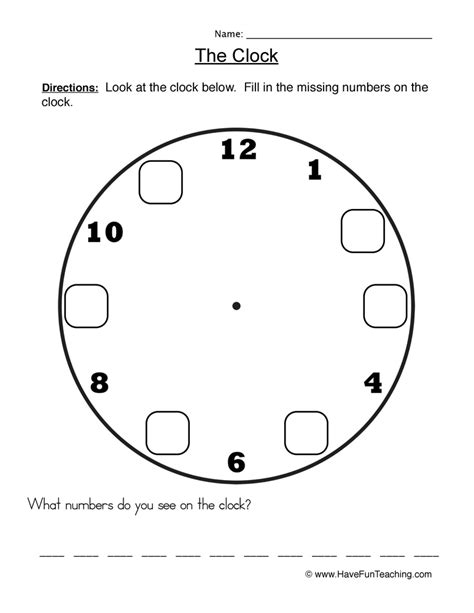 Clock Face With Missing Numbers Worksheet