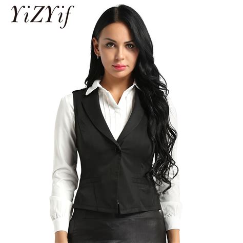 Yizyif Fashion Womens Slim Fit Suit Vest V Neck Sleeveless Button Down Formal Dress Suit Dressy