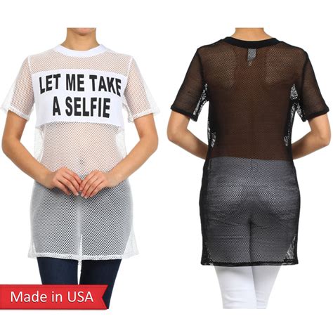 New Let Me Take A Selfie Sexy Women Mesh See Through Long Tunic Top Shirt Usa