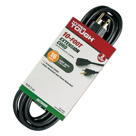 Hyper Tough 10ft 16awg 3 Prong Black Outdoor Single Outlet Extension