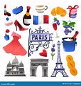 Super Cute Paris Culture Icons Set Stock Illustration - Illustration of ...