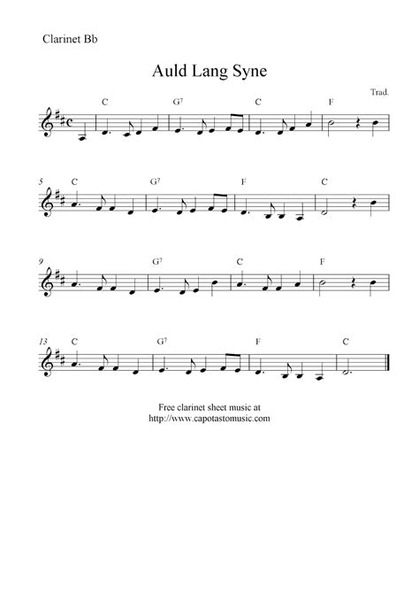 Easy Sheet Music For Beginners Auld Lang Syne Free Clarinet Sheet