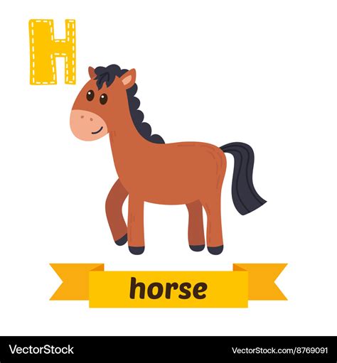 Horse H Letter Cute Children Animal Alphabet In Vector Image