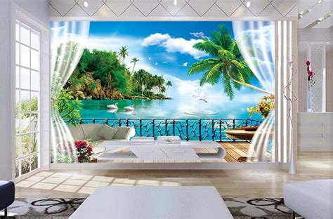 3d Room Wallpaer Custom Mural Photo Outside The Window Coconut Island