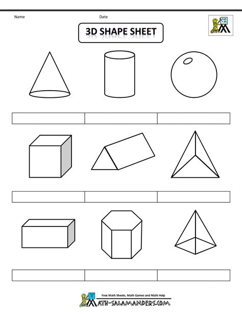 3d Geometric Shapes Sheet Bw Nolab 1000×1294 Geometry 3rd Grade
