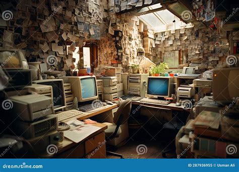 Vintage 90s Office Papers Computers And Nostalgia Ai Stock Image