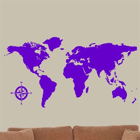 World Map Global Decal Vinyl Wall Art Countries Continents Wall Decal