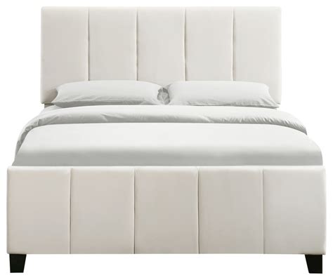 King Upholstered Modern Channel Bed Ivory Transitional Panel Beds