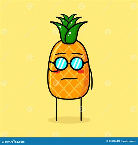 cute pineapple character with cool expression and eyeglasses stock vector illustration of