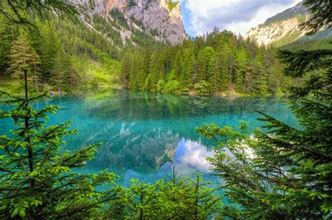 Nature Landscape Green Lake Mountain Forest Turquoise Water Reflection