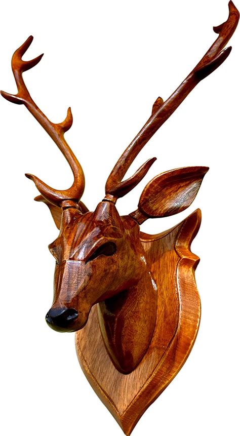 Wooden Deer Head Wall Decor Carved Deer Head With Antlers Etsy