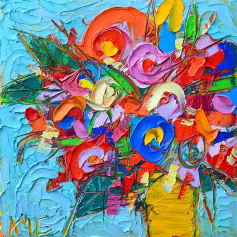 Abstract Flowers Floral Miniature Modern Impressionist Palette Knife