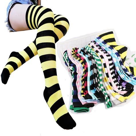 Sexy Color Striped Stockings Women Men Christmas Over The Knee Warm Thigh High Stockings For