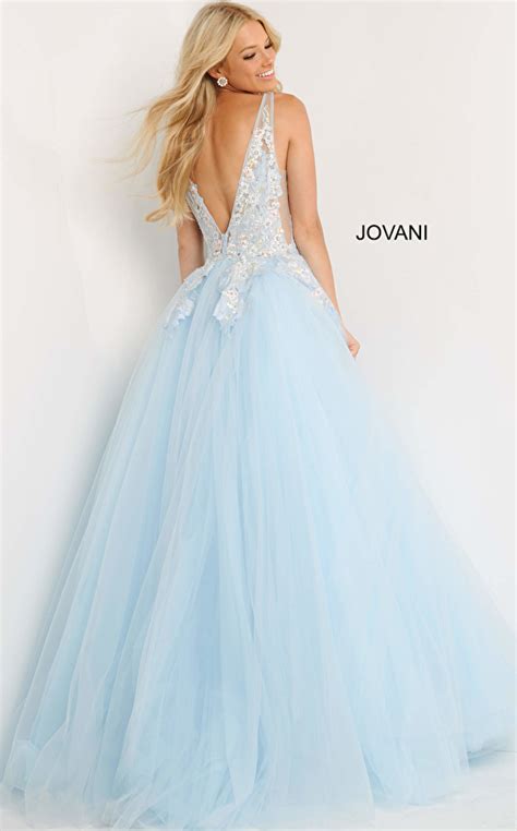 Jovani 06808 Light Blue Embroidered Tulle Prom Ballgown