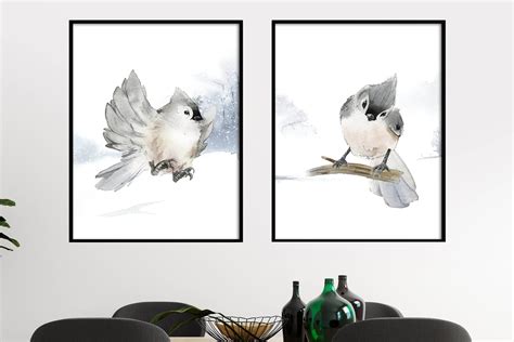 Tufted Titmouse Bird Prints Cute Bird In Winter Setting Bird Etsy