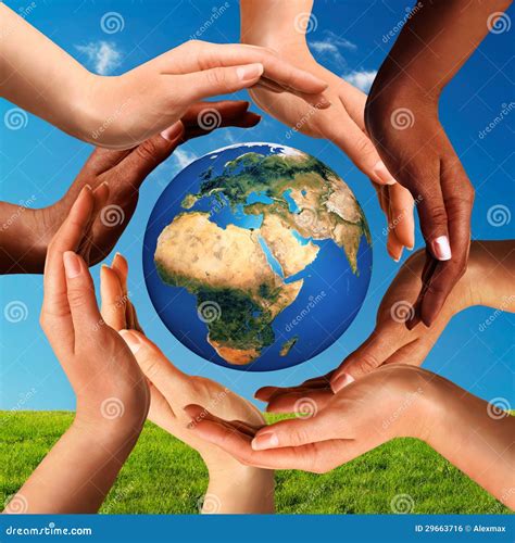 Multiracial Hands Together Around World Globe Royalty Free Stock Image