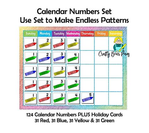 Printable Calendar Number Cards Set Math Patterns Calendar Etsy